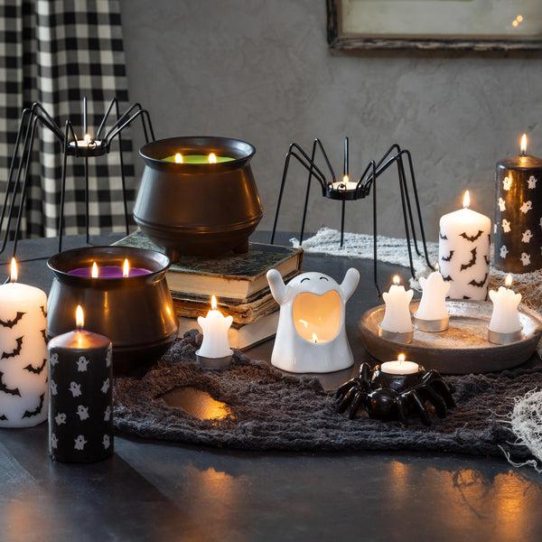 Plow & Hearth Haunted House Ghost Pillar Wax Candle Set Of 2