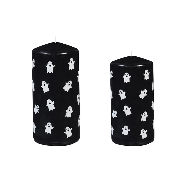 plow & hearth Haunted House Ghost Pillar Wax Candle Set of 2