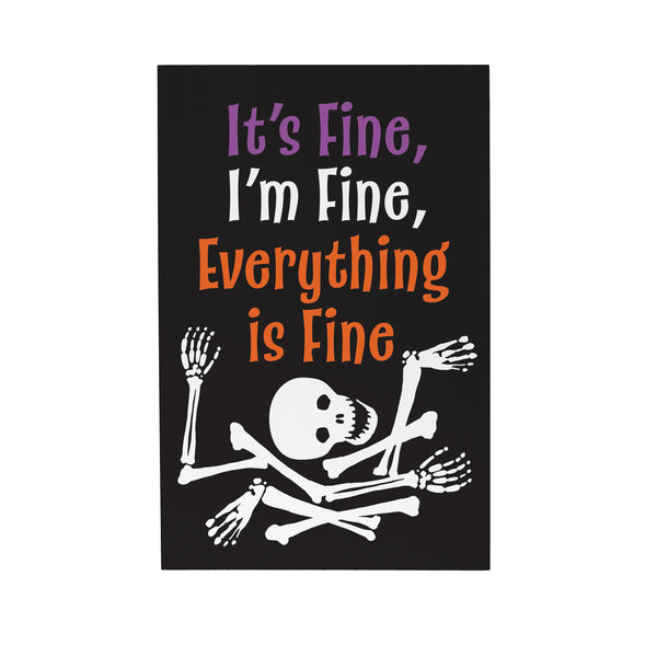 Plow & Hearth Haunted House Sign Wood Block "It's Fine I'm Fine Everything Is Fine" 12"L X 8"H
