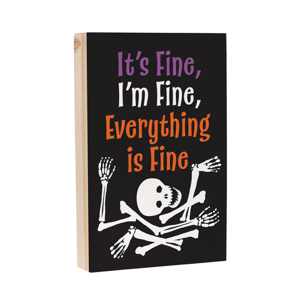Plow & Hearth Haunted House Sign Wood Block "It's Fine I'm Fine Everything Is Fine" 12"L X 8"H