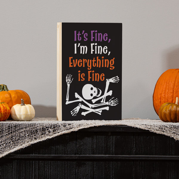 plow & hearth Haunted House Sign Wood Block "It's Fine I'm Fine Everything Is Fine" 12"L x 8"H