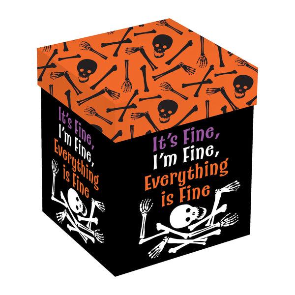Plow & Hearth Haunted House Skeleton It's Fine I'm Fine Everything Is Fine Stemless Glass 17oz Gift Box