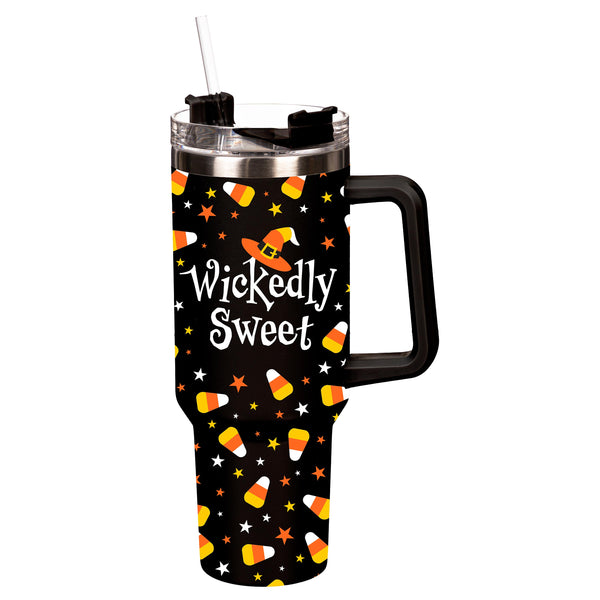 plow & hearth Haunted House Wickedly Sweet Trenta Cup Double Wall Stainless Steel w/ Straw 30oz Gift Box