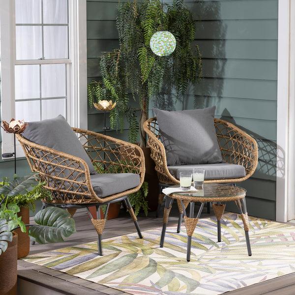 plow & hearth Havana Wicker Seating Set with Cushions and Table 3-Piece Set