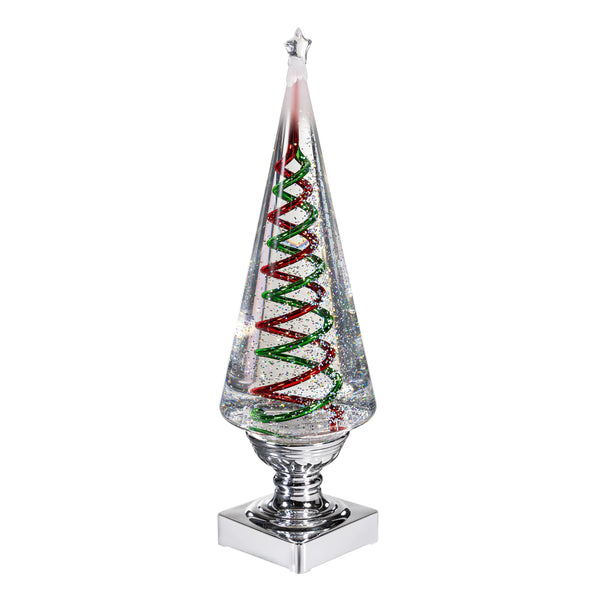 Plow & Hearth Hearfelt Cheer LED Table Decor Christmas Tree Spiral Plastic Water Motion 14.25"H