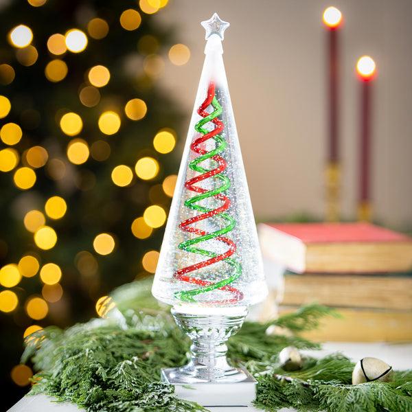 plow & hearth Hearfelt Cheer LED Table Decor Christmas Tree Spiral Plastic Water Motion 14.25"H