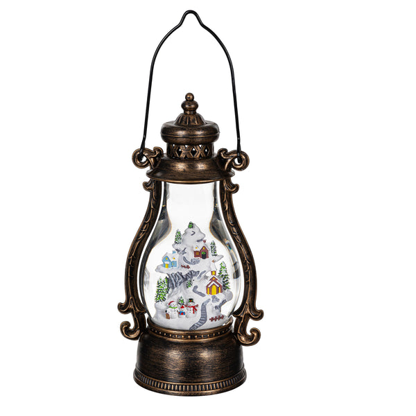Plow & Hearth Hearfelt Cheer LED Table Decor Holiday Scene Plastic Water Lantern 11.25"H