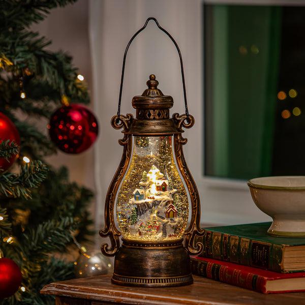 plow & hearth Hearfelt Cheer LED Table Decor Holiday Scene Plastic Water Lantern 11.25"H