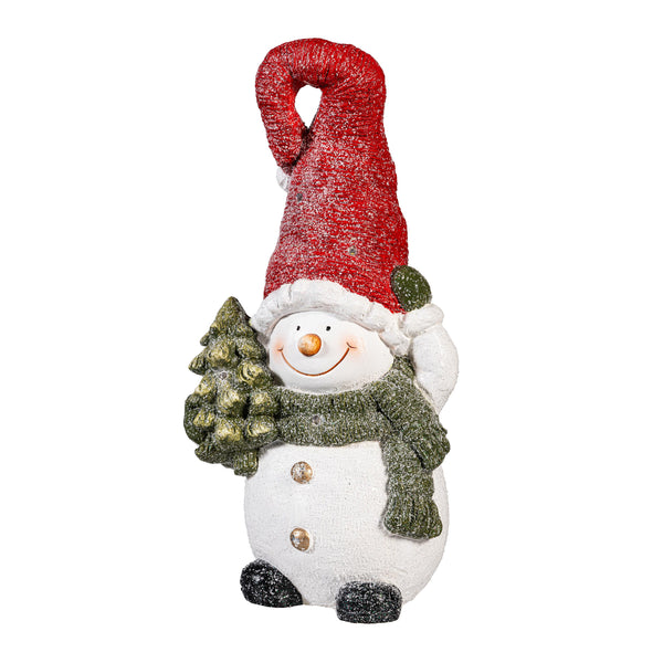 Plow & Hearth Heartfelt Cheer Garden Statue LED Resin Statue Glittering Snowman 18"H