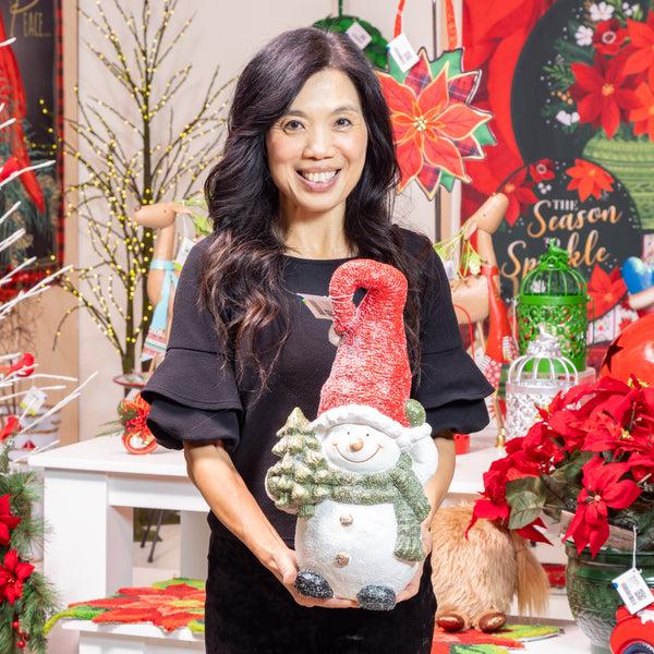 Plow & Hearth Heartfelt Cheer Garden Statue LED Resin Statue Glittering Snowman 18"H