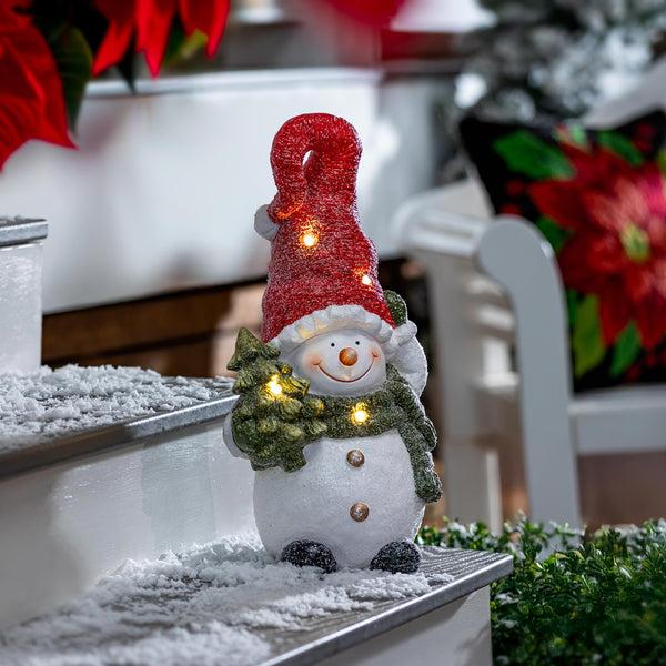 plow & hearth Heartfelt Cheer Garden Statue LED Resin Statue Glittering Snowman 18"H