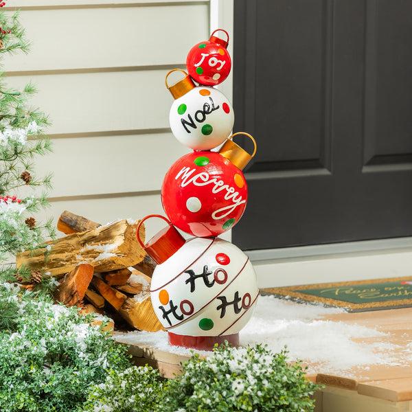 plow & hearth Heartfelt Cheer Garden Statue Metal Statue Festive Stacked Ornament 29"H