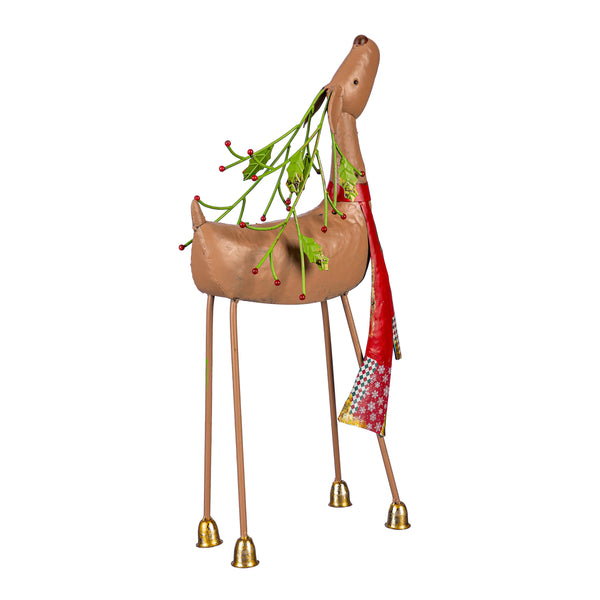 Plow & Hearth Heartfelt Cheer Garden Statue Metal Statue Red Scarf Deer 22"H