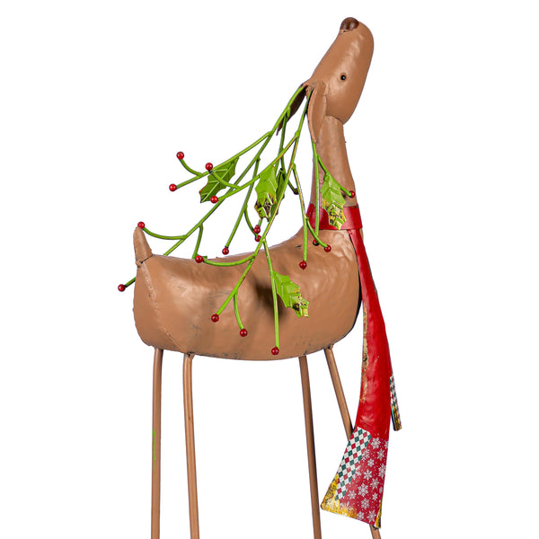 Plow & Hearth Heartfelt Cheer Garden Statue Metal Statue Red Scarf Deer 22"H