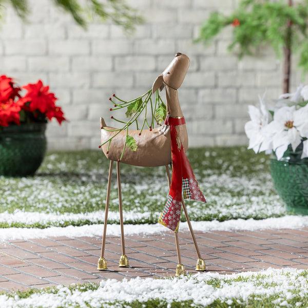 plow & hearth Heartfelt Cheer Garden Statue Metal Statue Red Scarf Deer 22"H
