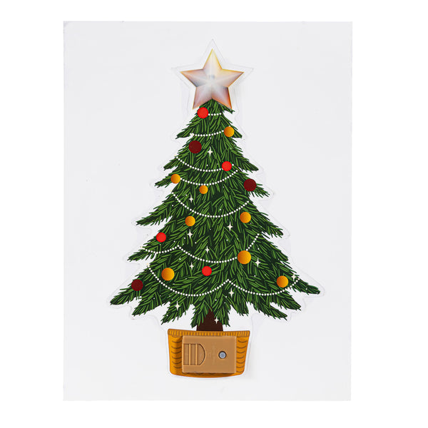 Plow & Hearth Heartfelt Cheer LED Hanging Décor Christmas Tree With Flickering Light Window Decal 10.25"H