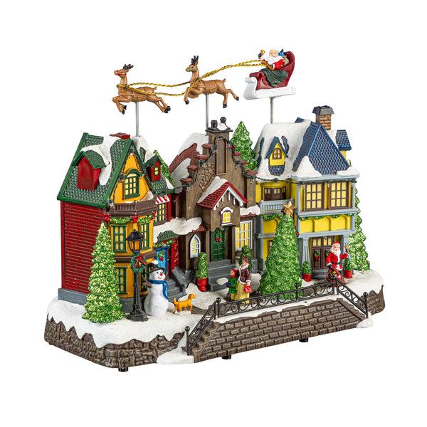 Plow & Hearth Heartfelt Cheer LED Table Decor Plastic Christmas Town Color Changing Motion And Music 16"L
