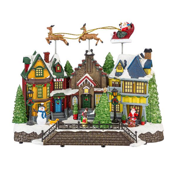 Plow & Hearth Heartfelt Cheer LED Table Decor Plastic Christmas Town Color Changing Motion And Music 16"L