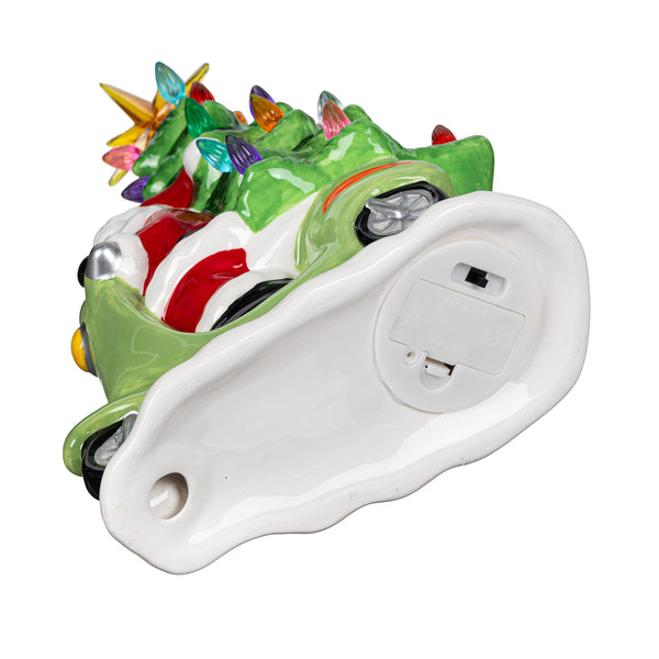 Plow & Hearth Heartfelt Cheer LED Table Décor Resin Santa On Scooter With Christmas Tree 12.25"H