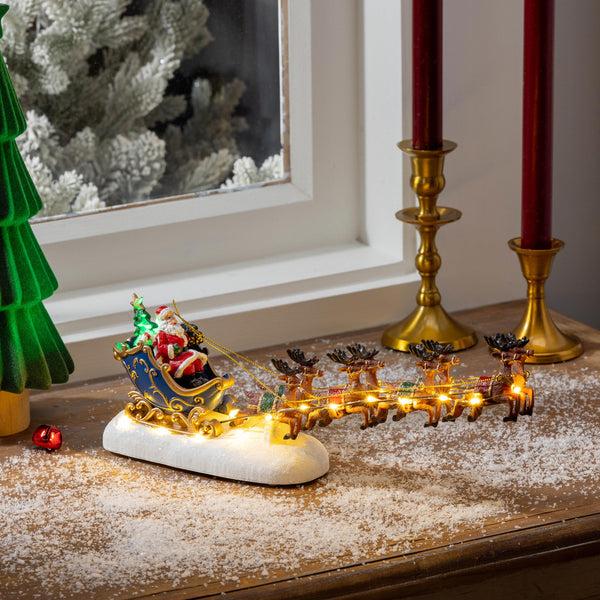 plow & hearth Heartfelt Cheer LED Table Decor Santa Sleigh Plastic Chasing Lights 13.5"L