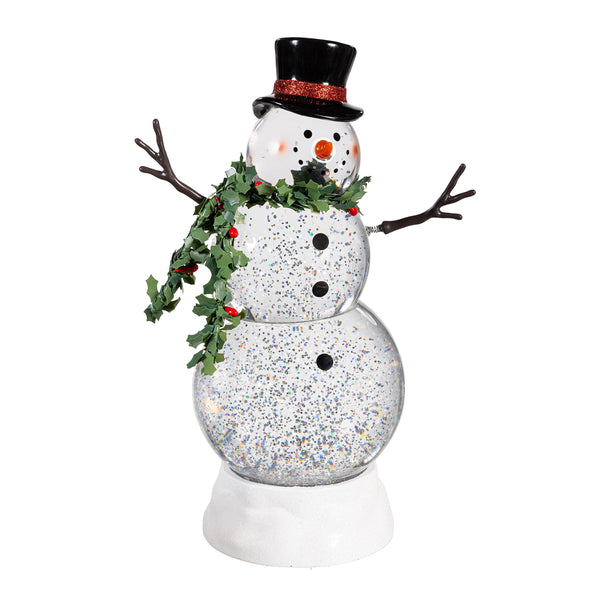 Plow & Hearth Heartfelt Cheer LED Table Decor Snowman With Spring Arms Plastic Water Lantern 11.25"H