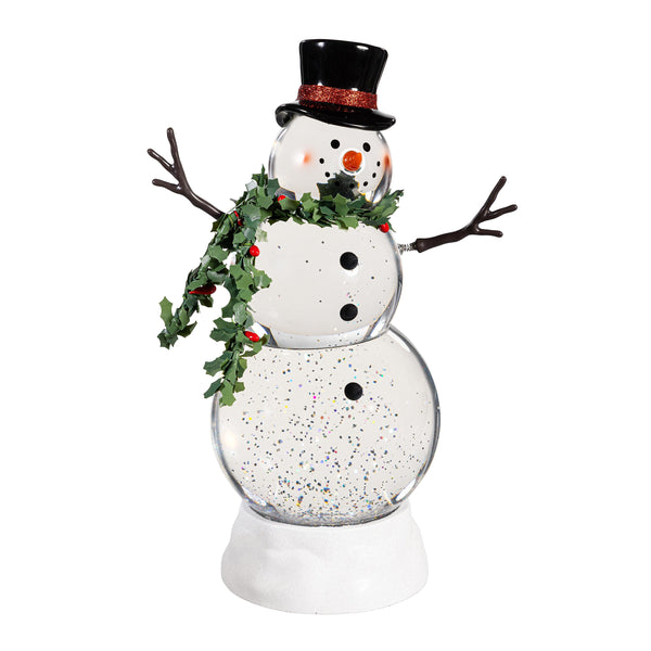 Plow & Hearth Heartfelt Cheer LED Table Decor Snowman With Spring Arms Plastic Water Lantern 11.25"H