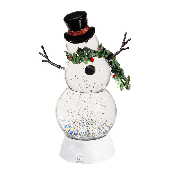 Plow & Hearth Heartfelt Cheer LED Table Decor Snowman With Spring Arms Plastic Water Lantern 11.25"H