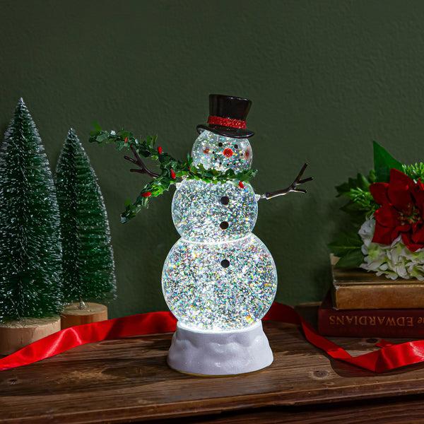 plow & hearth Heartfelt Cheer LED Table Decor Snowman with Spring Arms Plastic Water Lantern 11.25"H