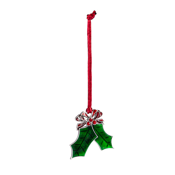 Plow & Hearth Heartfelt Cheer Ornament Solid Pewter Holly 2"