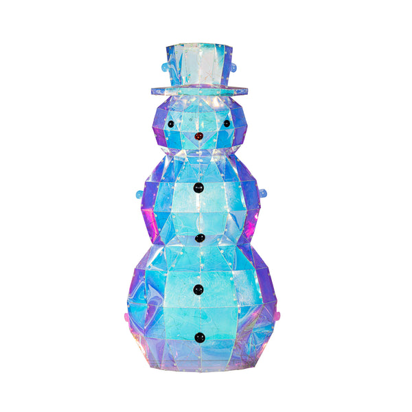 Plow & Hearth Heartfelt Cheer Porch Leaner LED PVC Porch Leaner Iridescent Snowman 35.5"H