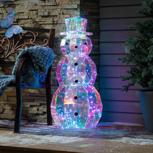 plow & hearth Heartfelt Cheer Porch Leaner LED PVC Porch Leaner Iridescent Snowman 35.5"H