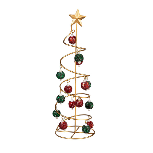 plow & hearth Heartfelt Cheer Table Décor Christmas Tree with Beaded Ornaments Metal 16"H
