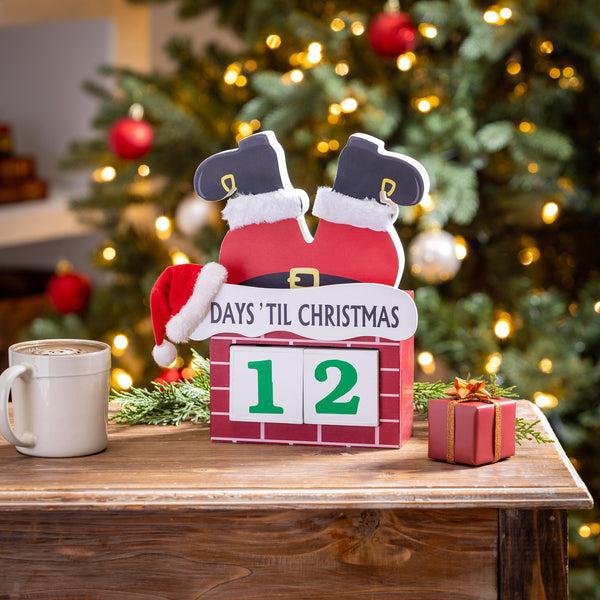 Plow & Hearth Heartfelt Cheer Table Décor Santa In Chimney Christmas Countdown Wood 10"H