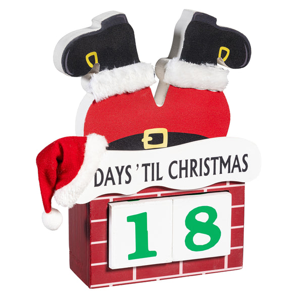 Plow & Hearth Heartfelt Cheer Table Décor Santa In Chimney Christmas Countdown Wood 10"H