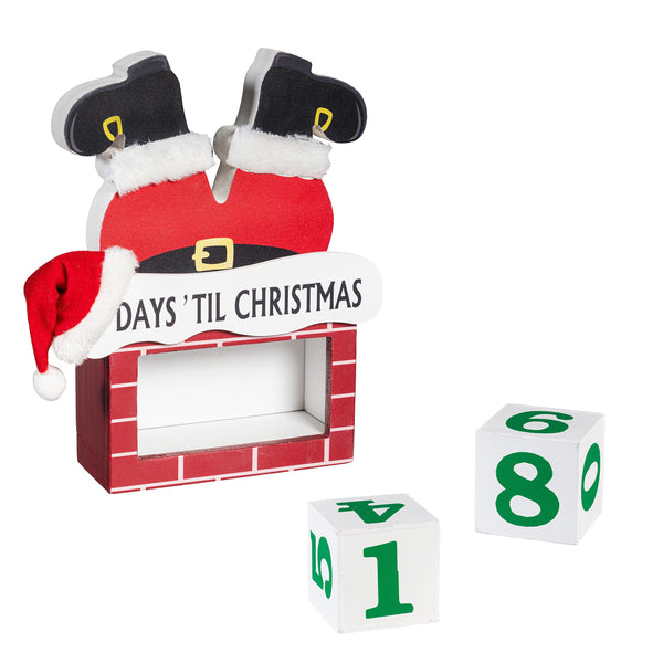 Plow & Hearth Heartfelt Cheer Table Décor Santa In Chimney Christmas Countdown Wood 10"H