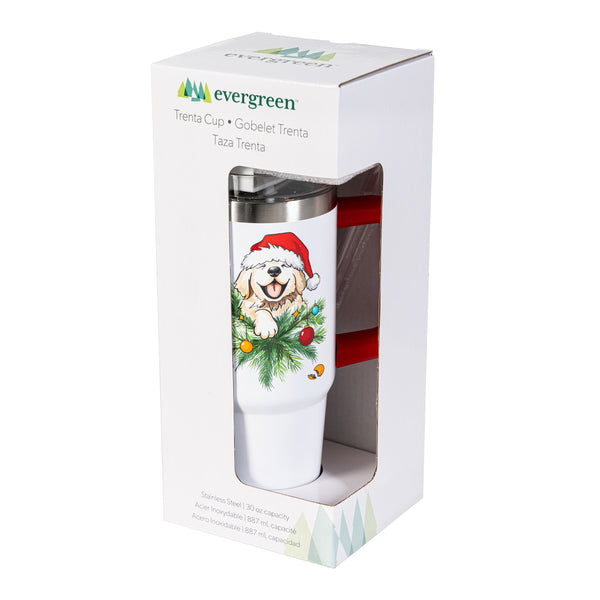 Plow & Hearth Heartfelt Cheer Tumbler Stainless-Steel Trenta Cup W/ Straw Dog 30oz Gift Box
