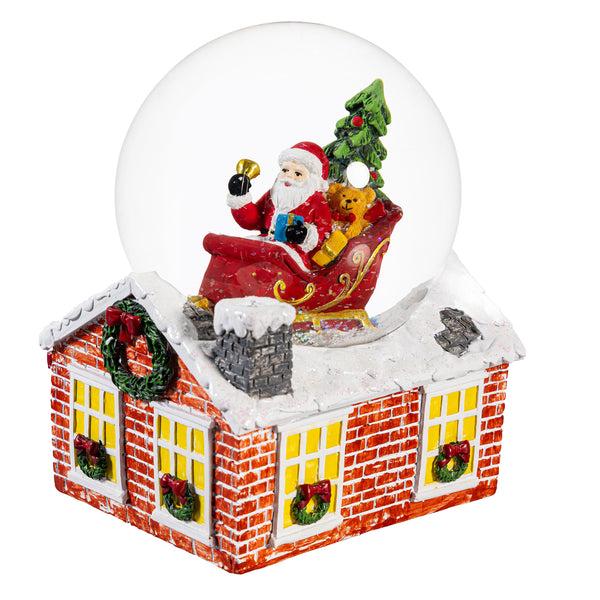 Plow & Hearth Heartfelt Cheer Water Globe Resin Santa In Sleigh With House Base 7.25"H