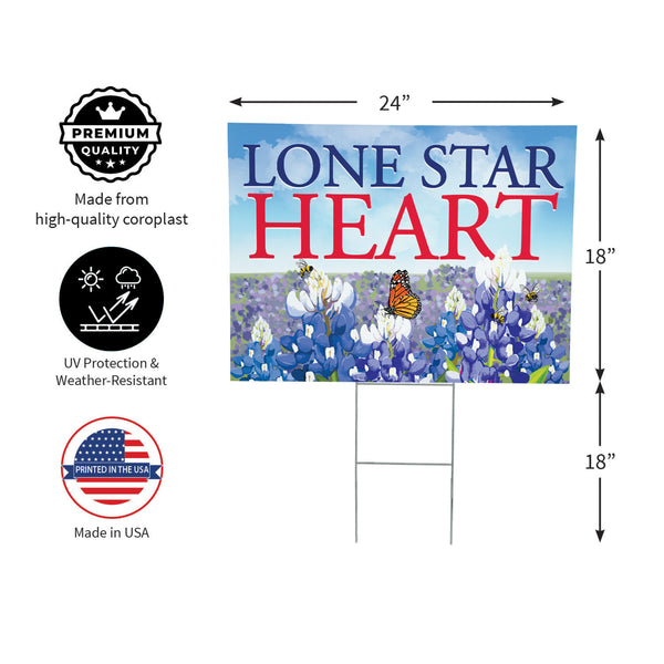 Plow & Hearth Hearts In Action For Texas Yard Sign "Lone Star Heart"