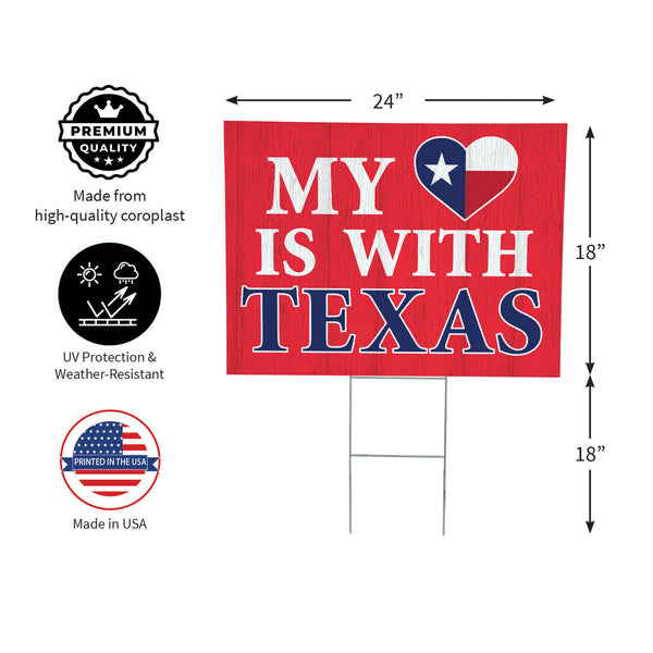 Plow & Hearth Hearts In Action For Texas Yard Sign "My Heart Is With Texas"