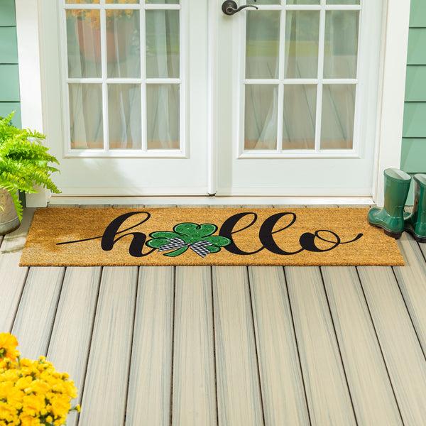 plow & hearth Hello Shamrock Extra Large Coir Mat 60"x24"