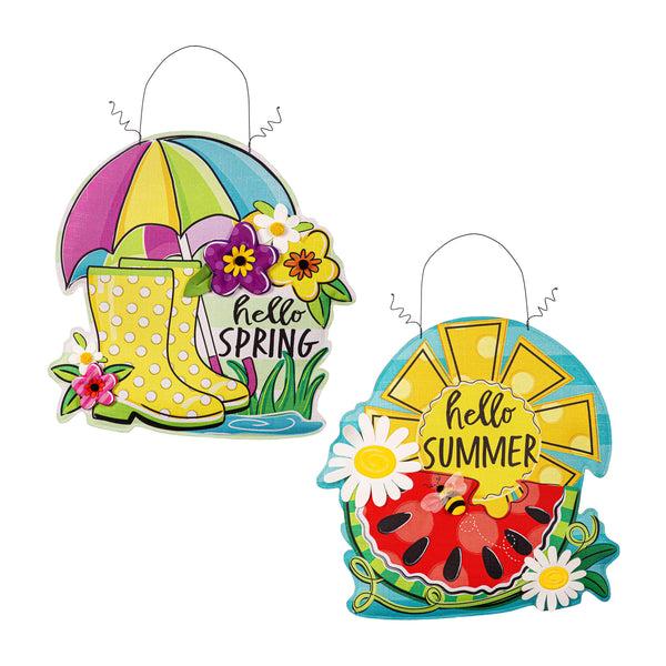Plow & Hearth Hello Spring/ Hello Summer Double Sided Estate Door Décor