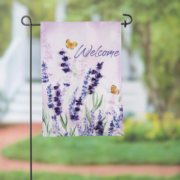 plow & hearth Hello Spring Lavender Burlap Garden Flag