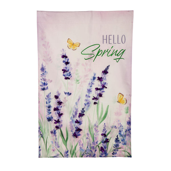 Plow & Hearth Hello Spring Lavender Burlap House Flag
