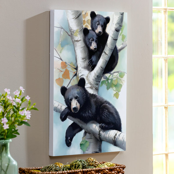 plow & hearth High Country Bear Family Indoor Wall Décor Wood Mama and Baby Bears 24"x16"