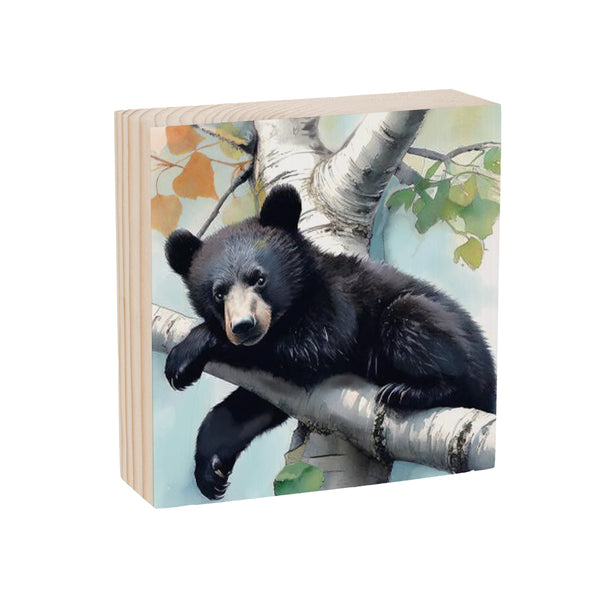 Plow & Hearth High Country Bear Family Sign Wood Block Mama Bear 6"x6"