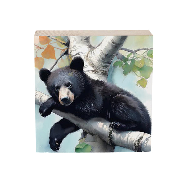 Plow & Hearth High Country Bear Family Sign Wood Block Mama Bear 6"x6"