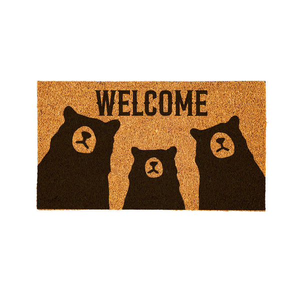Plow & Hearth High Country Bear Trio Coir Mat "Welcome" 28"x16"