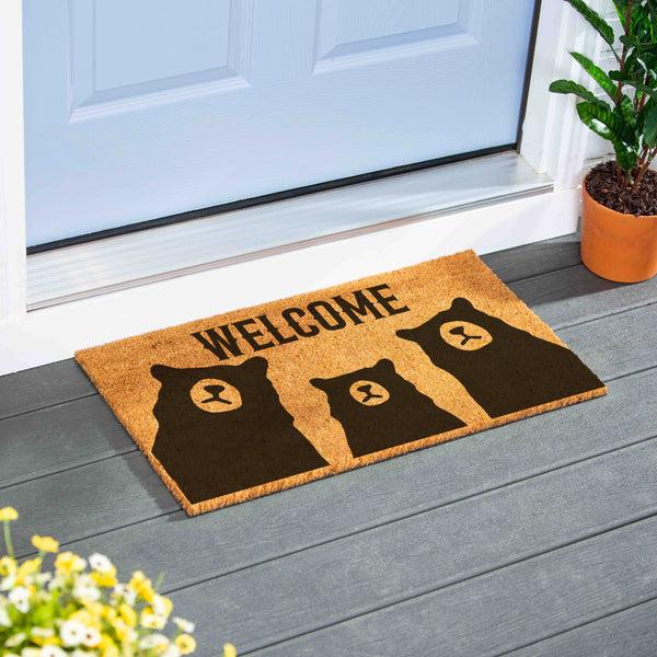 plow & hearth High Country Bear Trio Coir Mat "Welcome" 28"x16"