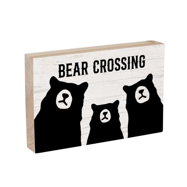 Plow & Hearth High Country Bear Trio Sign Wood Block "Bear Crossing" 12"L X 8"H