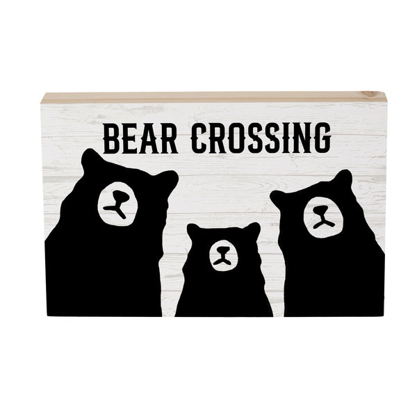 Plow & Hearth High Country Bear Trio Sign Wood Block "Bear Crossing" 12"L X 8"H